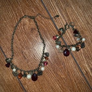 Chunky Red Heart Necklace & Bracelet Set